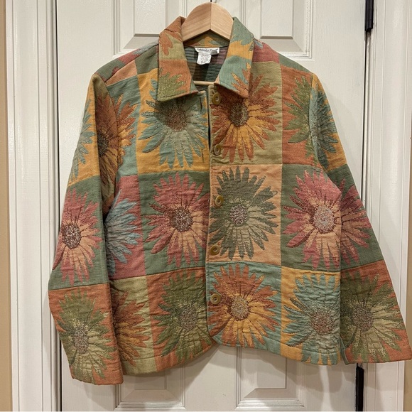 Coldwater Creek Quilted Patchwork Sunflower Floral Jacket Bohemian - Picture 1 of 6